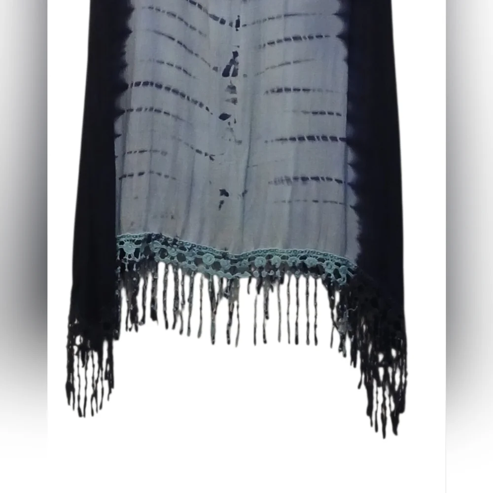 Blue Island - NWOT Hi/Lo Tie-Dye Beach Dress W/Crochet Fringe, Criss Cross Back - Picture 8 of 8